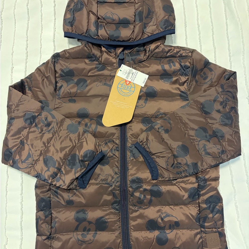 Baby GAP x Disney Brown Kids Puffer Jacket with Mickey Mouse Print size 5